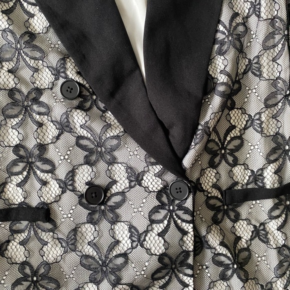 NWT New Contrast Collar Lace Blazer Dress Black White Long Sleeve Butterfly - Picture 12 of 16